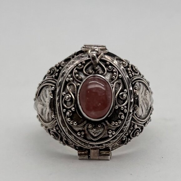 Sterling Silver Ash Holder Ring With A Pink Oval Stone Sz 8.5  NEW - Picture 1 of 2